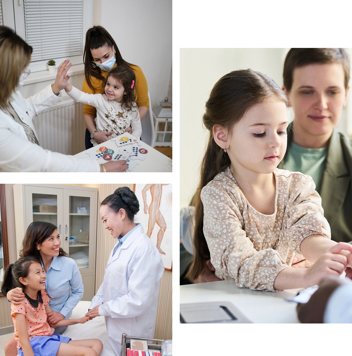 Children receiving medical check-ups from doctors.